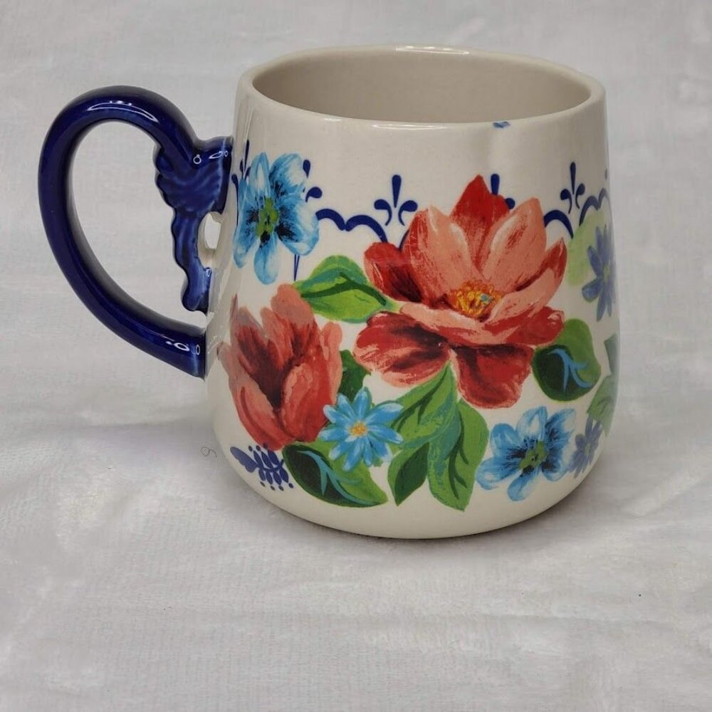 Pioneer Woman Spring Bouquet Floral Stoneware Mug Cup Cobalt Blue Handle 19oz - Picture 2 of 8